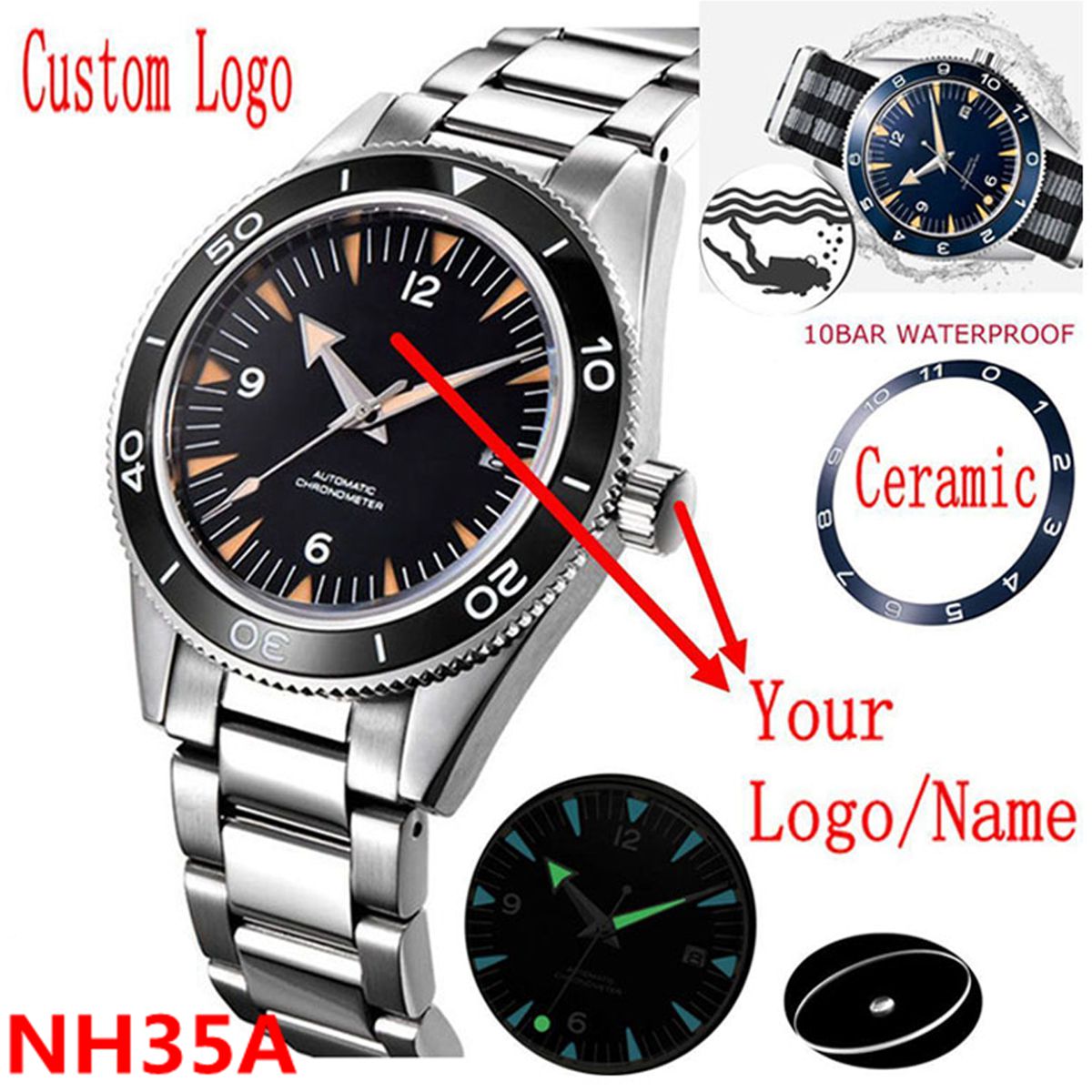 Custom Logo NH35 Movement Watc - Luxury Watch Logo review and price